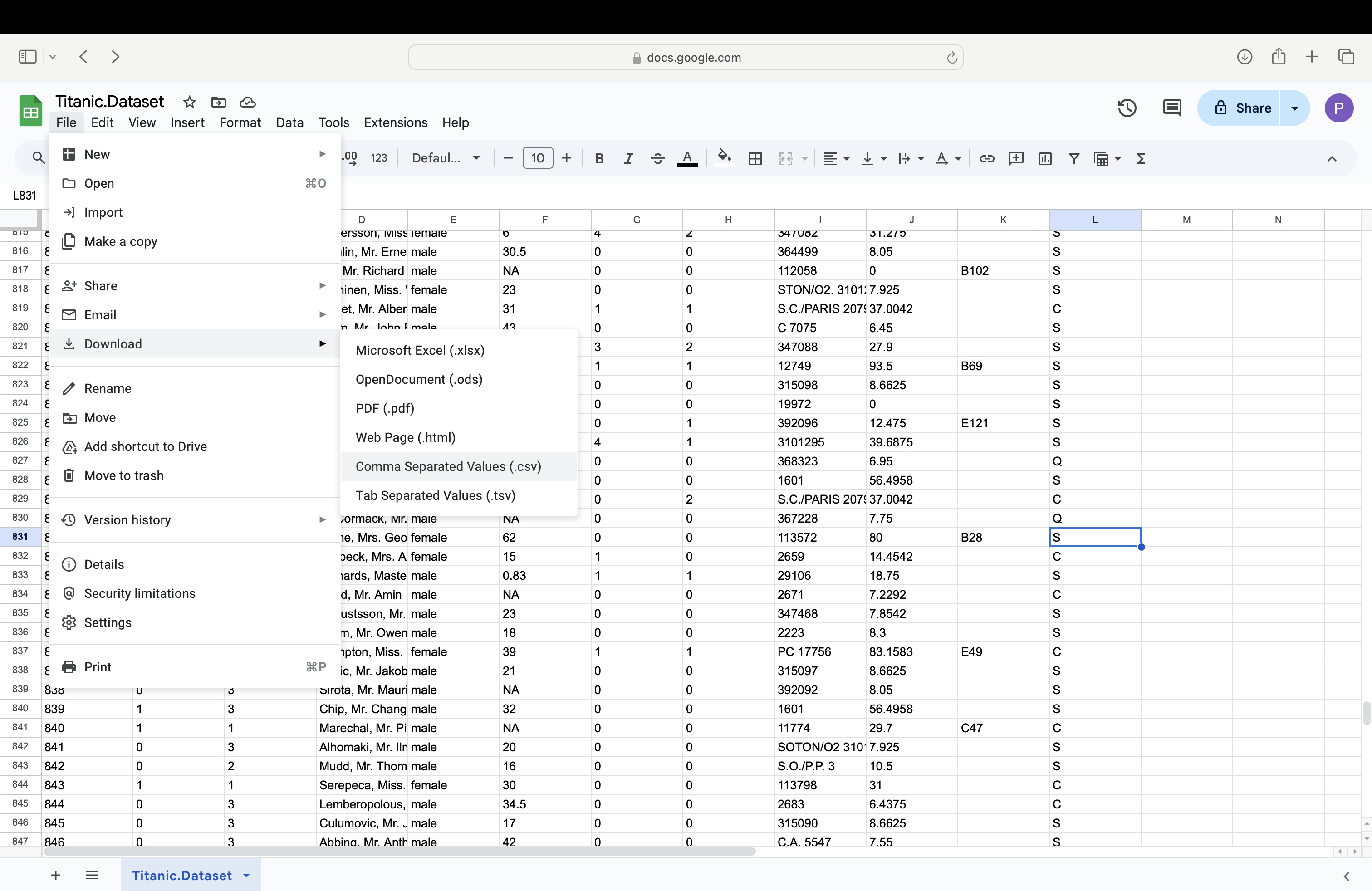 Cleaning up Titanic.Dataset