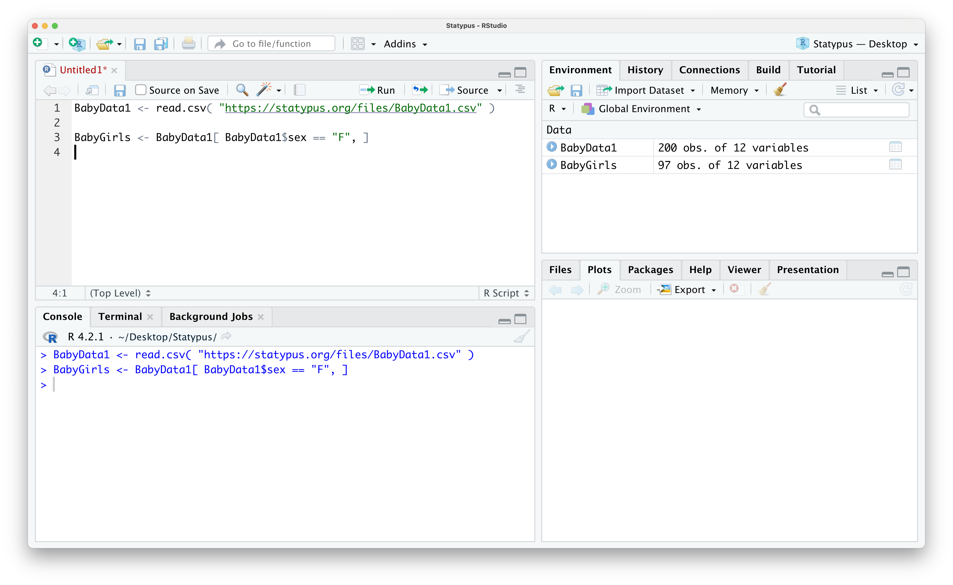 Creating a sub data frame