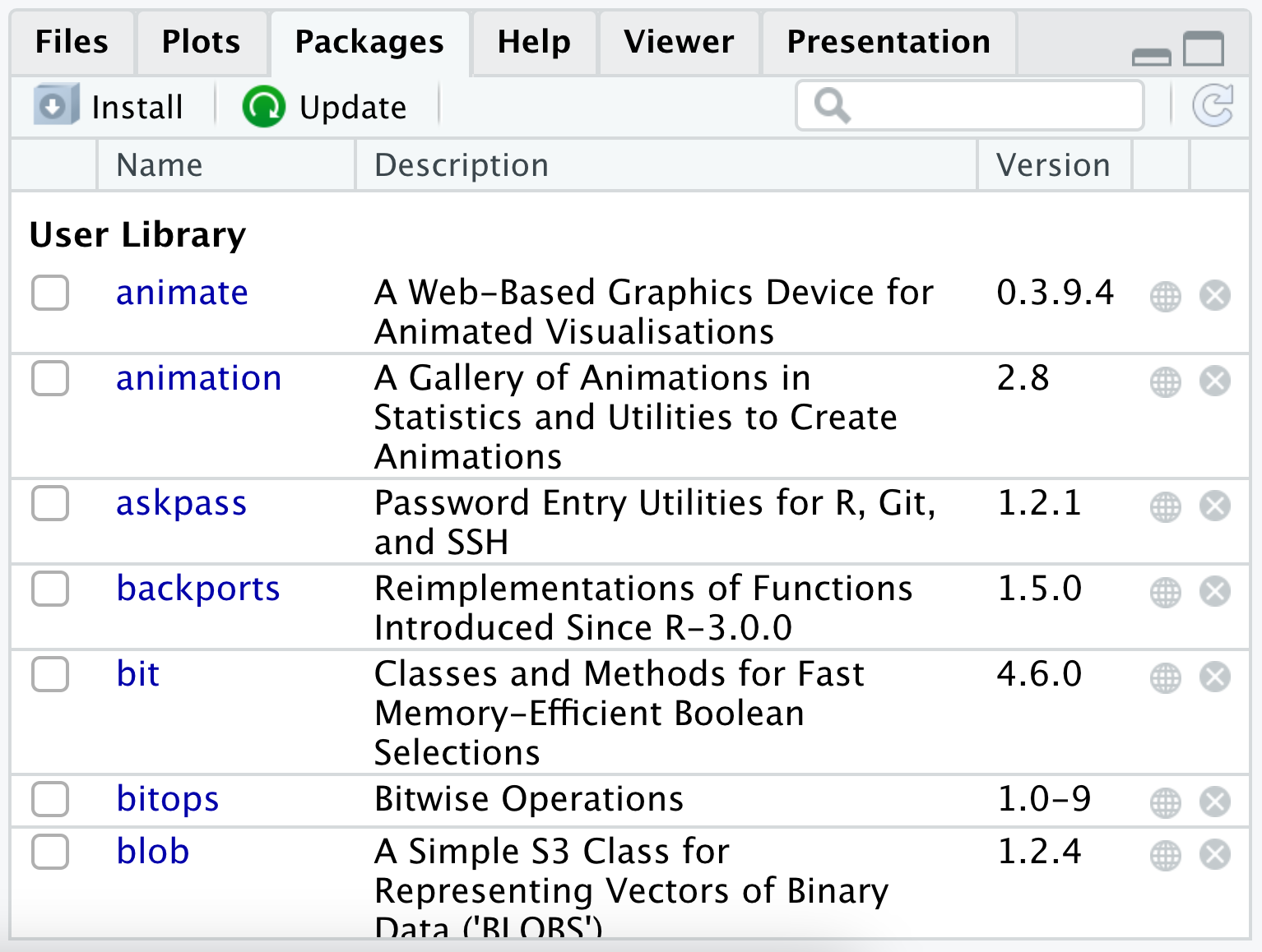 Using the Packages tab