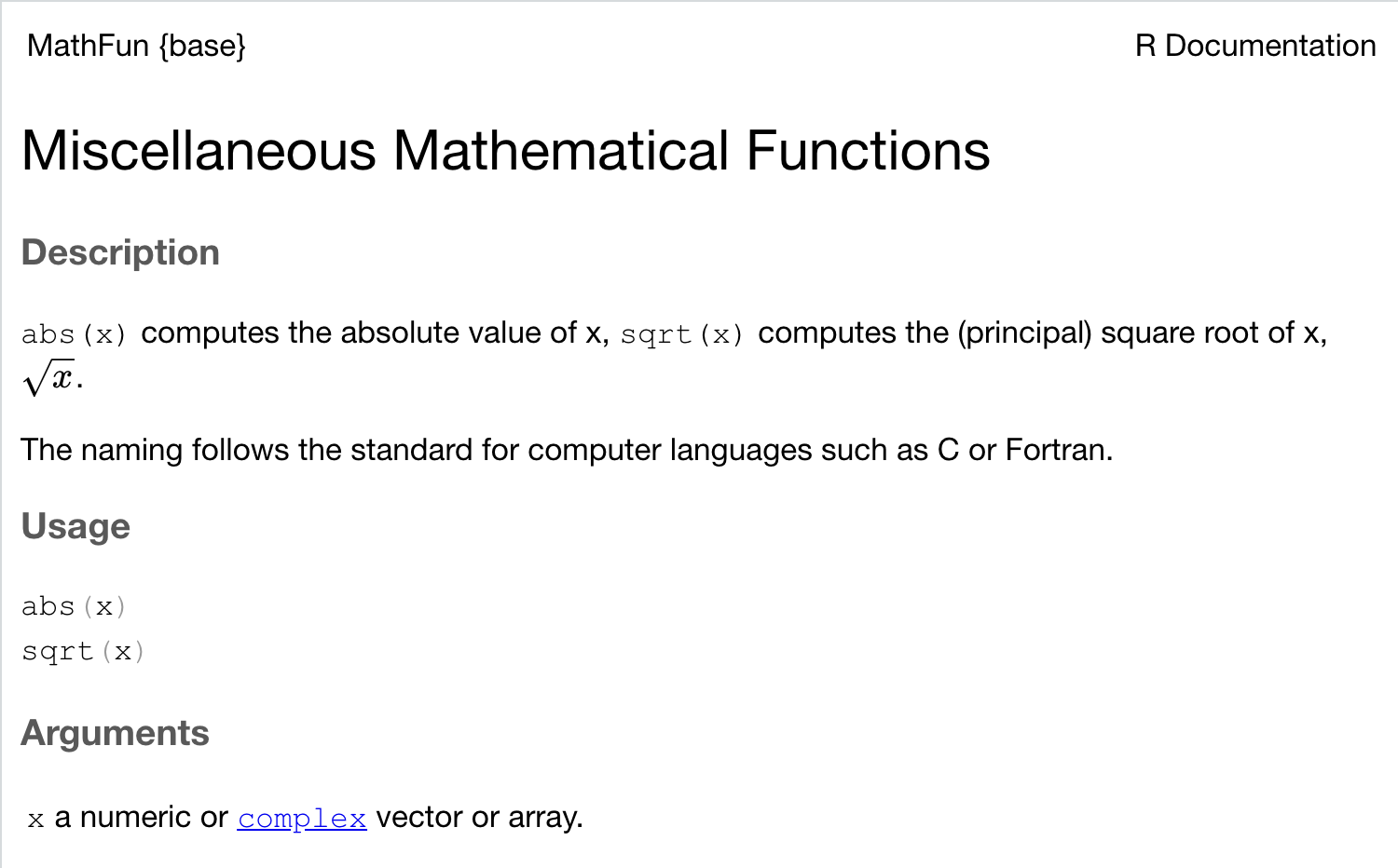 Help File for the Square Root Function